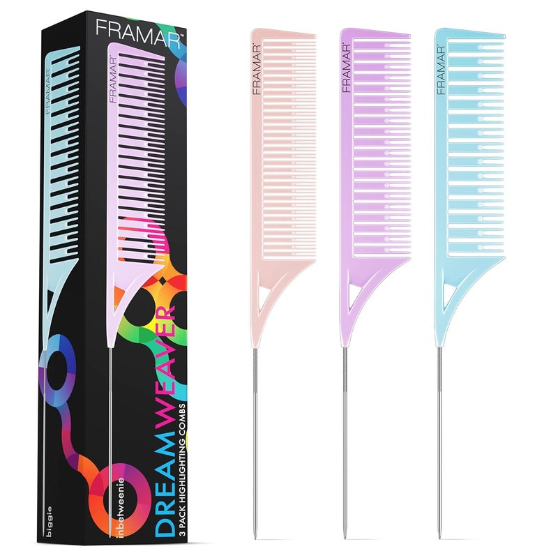 framar Dreamweaver Highlight Comb Set - Professional Highlighting Comb With Parting Tip, Hair Dye Comb, Foiling Combs For Highlighting, Highlight Combs For Highlighting – 3 Pack Pastel - Image 1